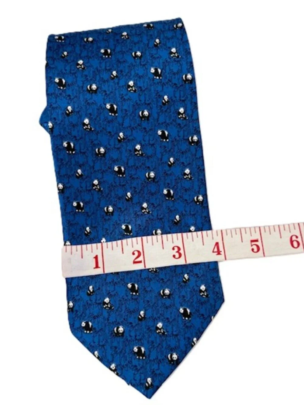 Kailong Vintage Mens Tie Handmade 100% Silk Panda Bears & Bamboo Blue Dress